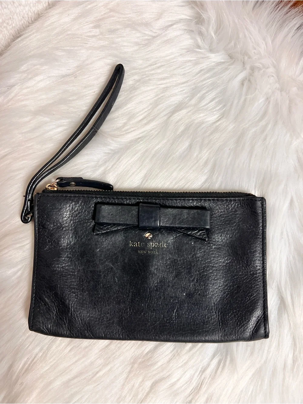 Kate Spade Black Leather Bow Wristlet